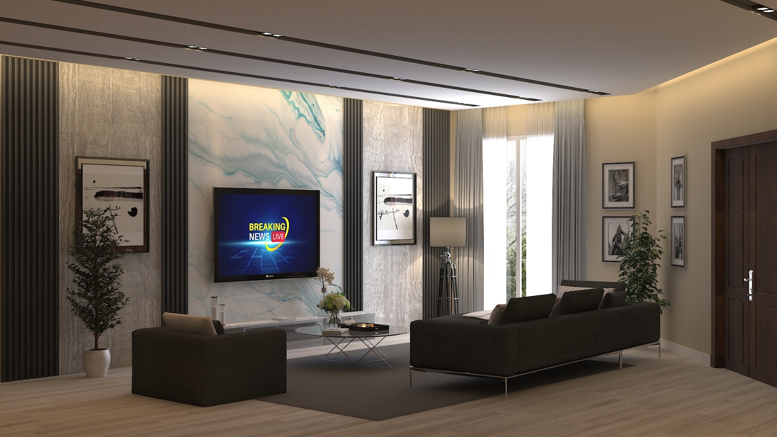 Modern Marble Accent Living Room